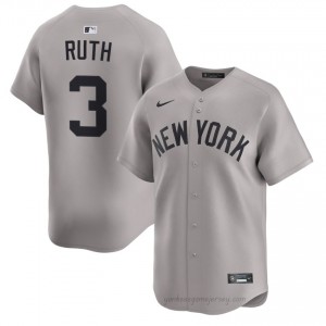 #3 Babe Ruth Gray On-Field Style Basseball Jersey | Men Authentic NY Yankee MLB Apparel 2480V515