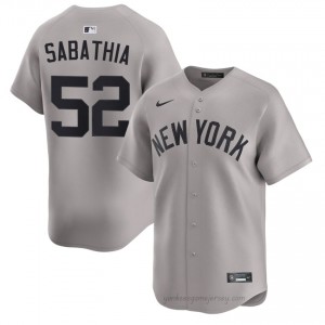 #52 CC Sabathia Gray On-Field Style Basseball Jersey | Men Authentic Yankees MLB Apparel 245mW470