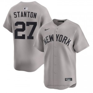 #27 Giancarlo Stanton Gray On-Field Style Basseball Jersey | Men Authentic Yanks MLB Apparel 1J5eMu14