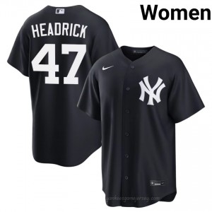 Women Brent Headrick #47 Navy Alternate Limited Basseball Jersey | Yanks Official MLB Design 5g875X10