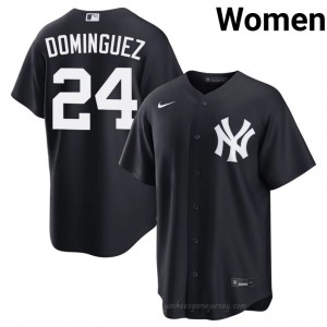 Navy Jasson Dominguez #24 Women Basseball Jersey | NY Yankee Limited Edition MLB Player Gear uEuiM270