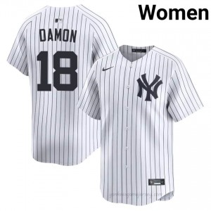 #18 Johnny Damon White On-Field Style Basseball Jersey | Women Authentic NYY MLB Apparel Sl11u593