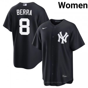 Navy Yogi Berra #8 Women Basseball Jersey | NY Yankee Limited Edition MLB Player Gear l0K31076