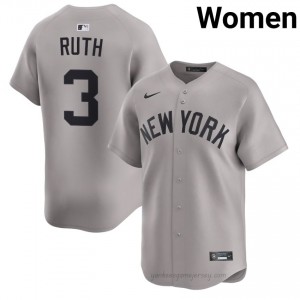 Babe Ruth #3 Gray Basseball Jersey | Women Yanks Premium MLB Uniform J5731t77