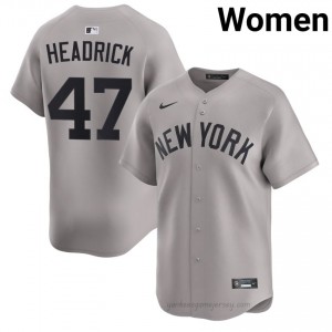 Brent Headrick #47 Gray Basseball Jersey | Women Yanks Premium MLB Uniform 01q58u34