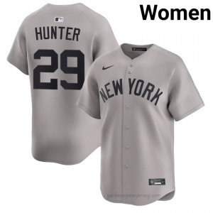 Catfish Hunter #29 Gray Basseball Jersey | Women NYY Premium MLB Uniform 601pv158