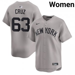 Fernando Cruz #63 Gray Basseball Jersey | Women NYY Premium MLB Uniform x7203B61