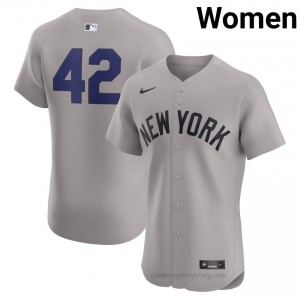 NY Yankee Jackie Robinson Day #42 Gray Women Premium Jersey | MLB Collectible Basseball Uniform YV3C0i30