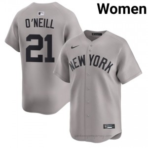 New York Yankees Paul O'Neill #21 Gray Women Premium Jersey | MLB Collectible Basseball Uniform k032u695