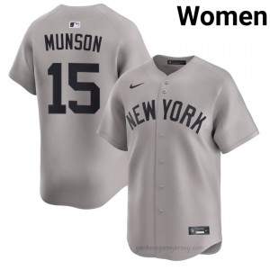 Yankees Thurman Munson #15 Gray Women Premium Jersey | MLB Collectible Basseball Uniform Mp2g6v20