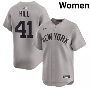 Yanks Tim Hill #41 Gray Women Premium Jersey | MLB Collectible Basseball Uniform Yv7w2369