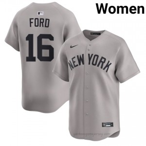 NYY Whitey Ford #16 Gray Women Premium Jersey | MLB Collectible Basseball Uniform eT1X3741