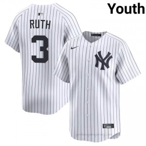 NY Yankee Babe Ruth #3 White Youth Premium Jersey | MLB Collectible Basseball Uniform EJ3TfO95