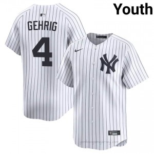 Lou Gehrig #4 White Basseball Jersey | Youth NY Yankee Premium MLB Uniform r62G3Y19