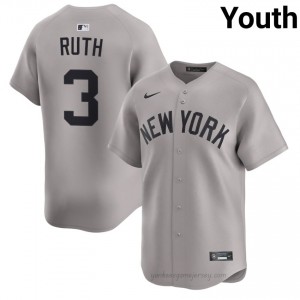 Youth Babe Ruth #3 Yankees Gray Elite Basseball Jersey| Stitch Authentic 776HTI93