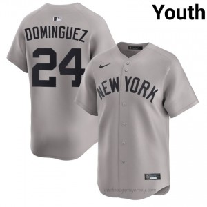 #24 Jasson Dominguez Gray On-Field Style Basseball Jersey | Youth Authentic Yanks MLB Apparel iXl6K196