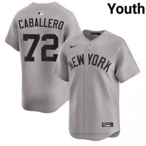 #72 Jose Caballero Gray On-Field Style Basseball Jersey | Youth Authentic NYY MLB Apparel 3T3hA465