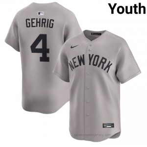 #4 Lou Gehrig Gray On-Field Style Basseball Jersey | Youth Authentic Yankees MLB Apparel 48eb3697