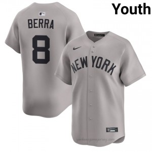 #8 Yogi Berra Gray On-Field Style Basseball Jersey | Youth Authentic Yanks MLB Apparel s5P8HH39
